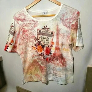 Vintage Y2K  Paris tee shirt with gemstone details L